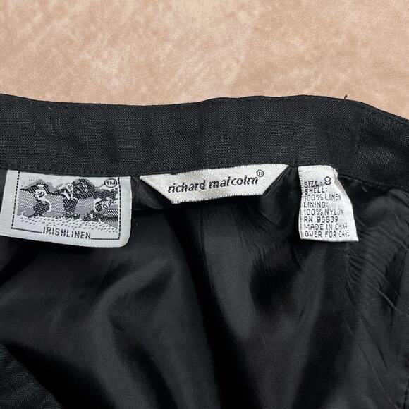 Richard Malcolm Irish Linen Black Floral Embroidered Peasant Skirt Trumpet Flare - Picture 2 of 6